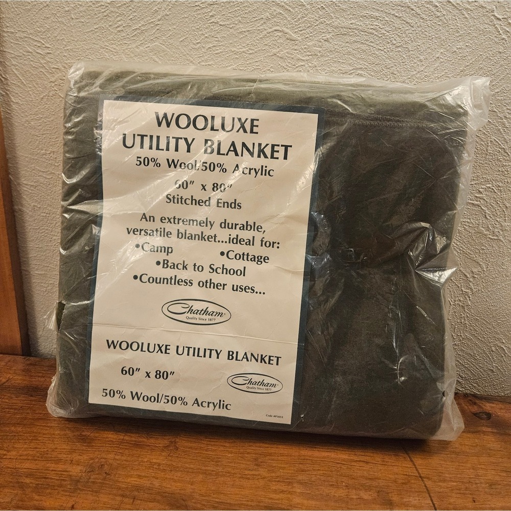 Vintage Chatham Wooluxe Utility Blanket Wool Blend Dark Green 60 X 80 New Sealed